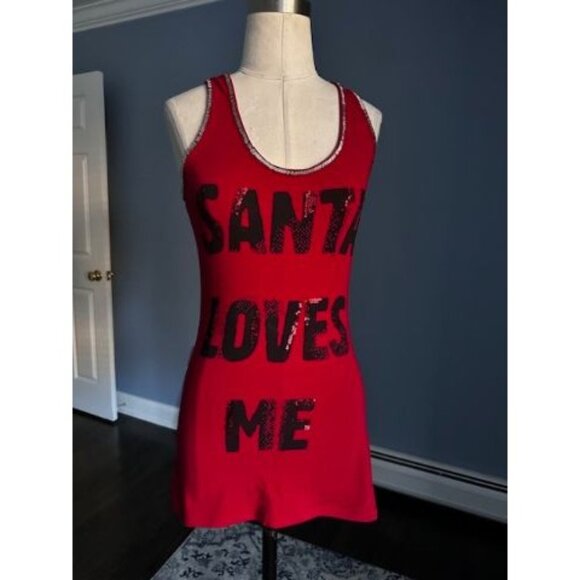 I.N.C. deep red Santa loves me tank top beaded trim SMALL - Picture 1 of 4